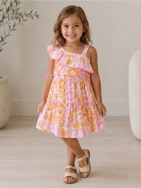 Good Lad Pink & Mustard One-Shoulder Floral dress